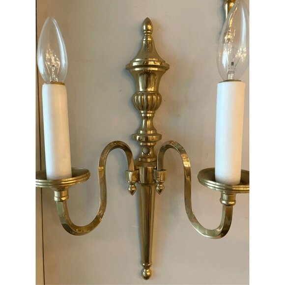 Vintage Neoclassical Style Solid Brass Wall Sconce 2 Light Arm Urn Design